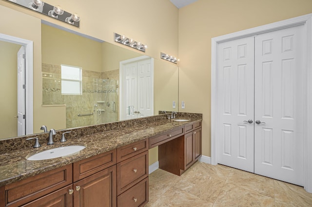 18006 SW Cosenza Way, Port Saint Lucie, FL 34987 - full bath with tiled shower, double vanity, and baseboards