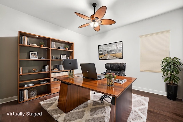 18006 SW Cosenza Way, Port Saint Lucie, FL 34987 - office space with ceiling fan, baseboards, and dark wood-type flooring