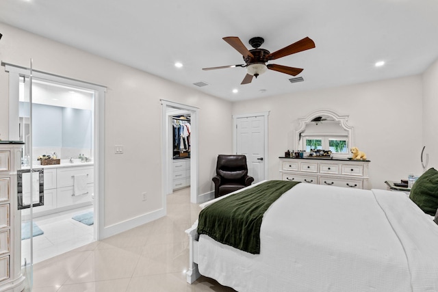 936 Upland Rd, West Palm Beach, FL 33401 - bedroom featuring recessed lighting, ensuite bathroom, baseboards, a spacious closet, and ceiling fan