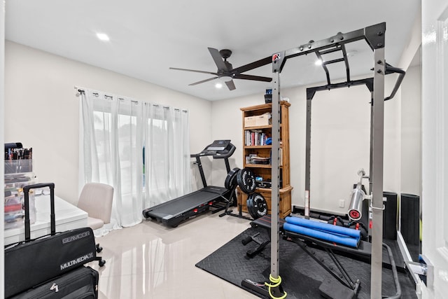 936 Upland Rd, West Palm Beach, FL 33401 - exercise area featuring ceiling fan, recessed lighting, and tile patterned floors