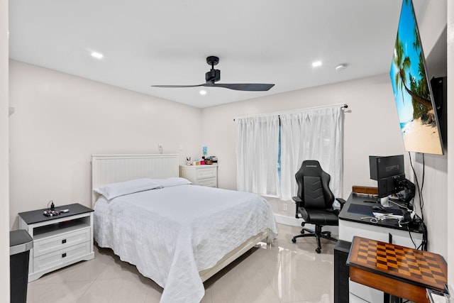 936 Upland Rd, West Palm Beach, FL 33401 - bedroom featuring a desk, recessed lighting, a ceiling fan, and light tile patterned floors
