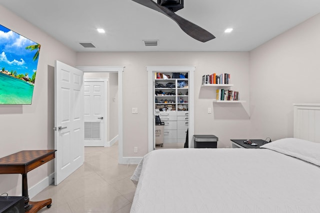 936 Upland Rd, West Palm Beach, FL 33401 - bedroom with baseboards, a ceiling fan, a spacious closet, recessed lighting, and a closet