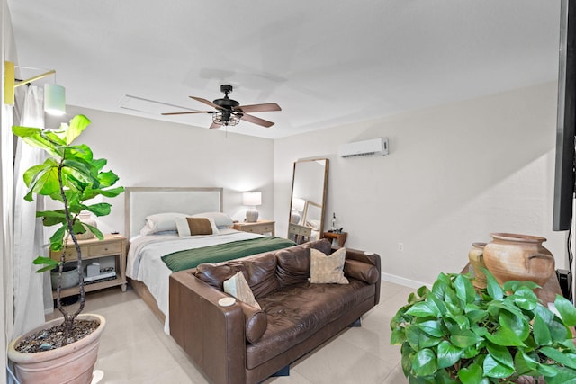936 Upland Rd, West Palm Beach, FL 33401 - bedroom featuring a wall mounted air conditioner, light tile patterned floors, and a ceiling fan