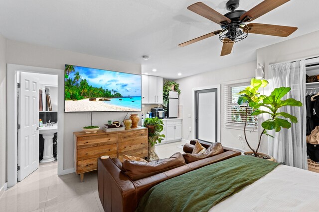 936 Upland Rd, West Palm Beach, FL 33401 - bedroom with ensuite bathroom, a sink, ceiling fan, and recessed lighting