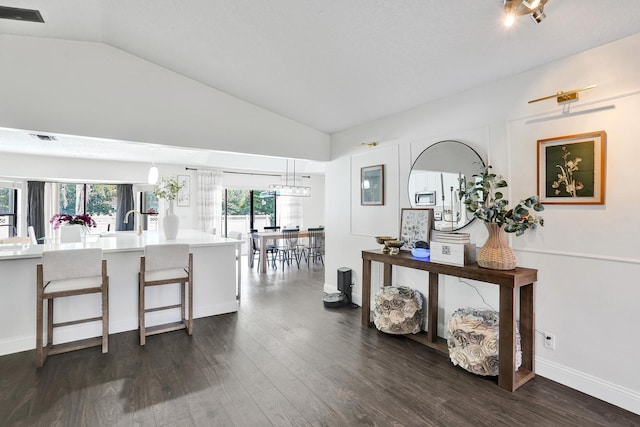 3985 NW 73rd Way, Coral Springs, FL 33065 - kitchen with lofted ceiling, light countertops, dark wood-type flooring, a breakfast bar area, and a sink