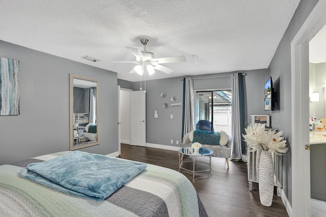 3985 NW 73rd Way, Coral Springs, FL 33065 - bedroom featuring wood finished floors, baseboards, a textured ceiling, a ceiling fan, and access to exterior