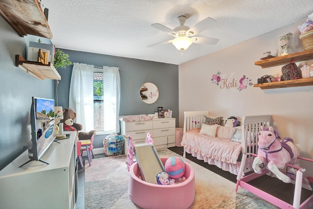 3985 NW 73rd Way, Coral Springs, FL 33065 - carpeted bedroom with a textured ceiling and ceiling fan