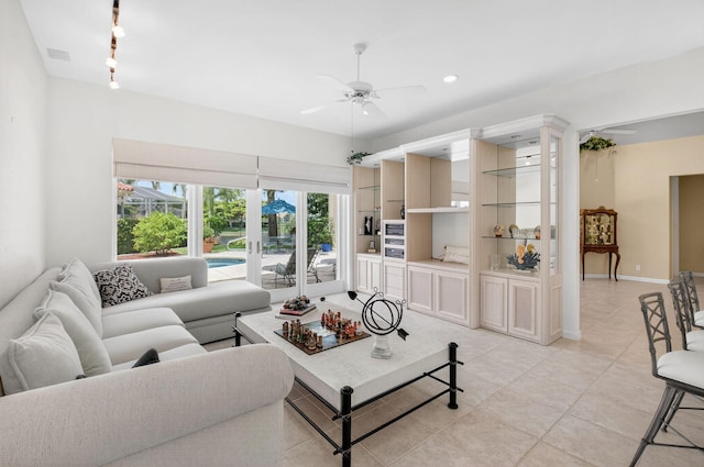 2373 NW 25th Way, Boca Raton, FL 33434 - living room featuring a ceiling fan, light tile patterned floors, and recessed lighting