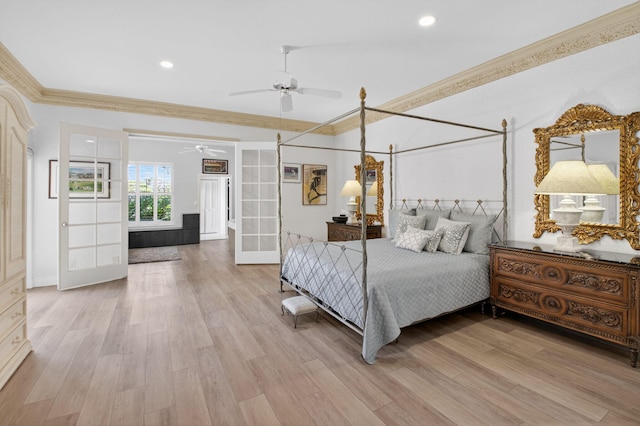 2373 NW 25th Way, Boca Raton, FL 33434 - bedroom with crown molding, light wood-style flooring, recessed lighting, and french doors