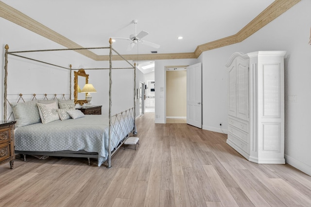 2373 NW 25th Way, Boca Raton, FL 33434 - bedroom featuring light wood-style flooring, ornamental molding, recessed lighting, and ceiling fan