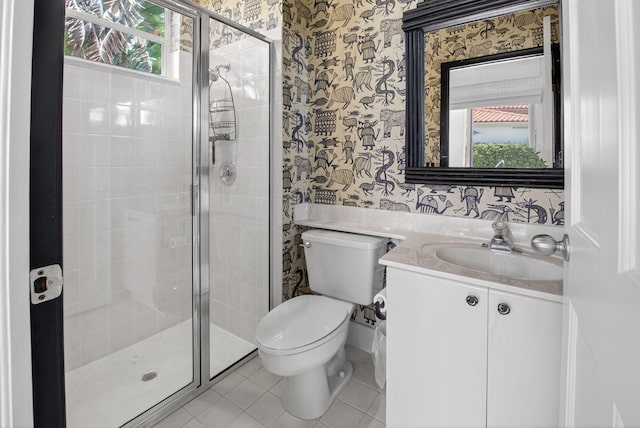 2373 NW 25th Way, Boca Raton, FL 33434 - full bath with wallpapered walls, a stall shower, vanity, and tile patterned flooring