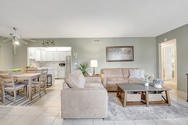 338 Pine Ridge Cir Unit B-1, Greenacres, FL 33463 - living room with a ceiling fan and light tile patterned floors
