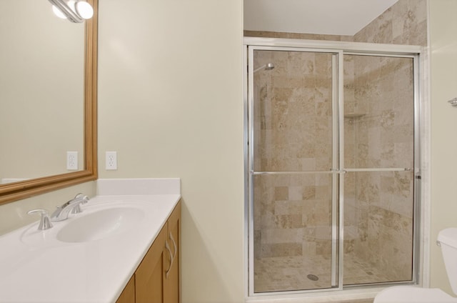 3131 Clint Moore Rd Unit 206, Boca Raton, FL 33496 - bathroom with toilet, vanity, and a shower stall