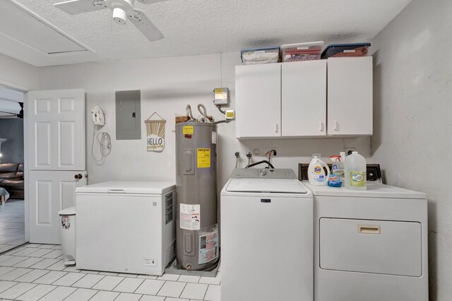 3928 Coelebs Ave, Boynton Beach, FL 33436 - laundry room featuring cabinet space, electric water heater, separate washer and dryer, electric panel, and a ceiling fan