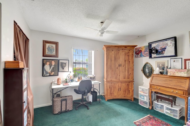 3928 Coelebs Ave, Boynton Beach, FL 33436 - home office with ceiling fan, carpet flooring, a textured ceiling, and baseboards