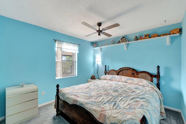 3928 Coelebs Ave, Boynton Beach, FL 33436 - carpeted bedroom with baseboards, a textured ceiling, and a ceiling fan