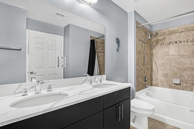 4903 Midtown Ln Unit 3114, Palm Beach Gardens, FL 33418 - bathroom featuring shower / tub combo, double vanity, and tile patterned flooring