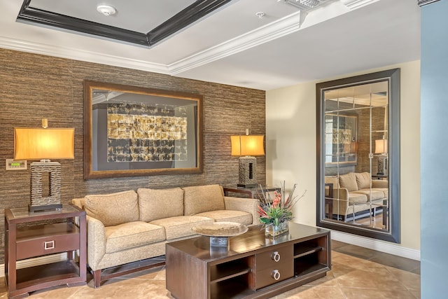 4903 Midtown Ln Unit 3114, Palm Beach Gardens, FL 33418 - tiled living area featuring baseboards and crown molding