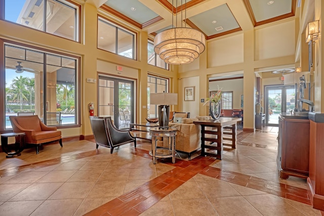 4903 Midtown Ln Unit 3114, Palm Beach Gardens, FL 33418 - community lobby featuring coffered ceiling, a towering ceiling, and beam ceiling