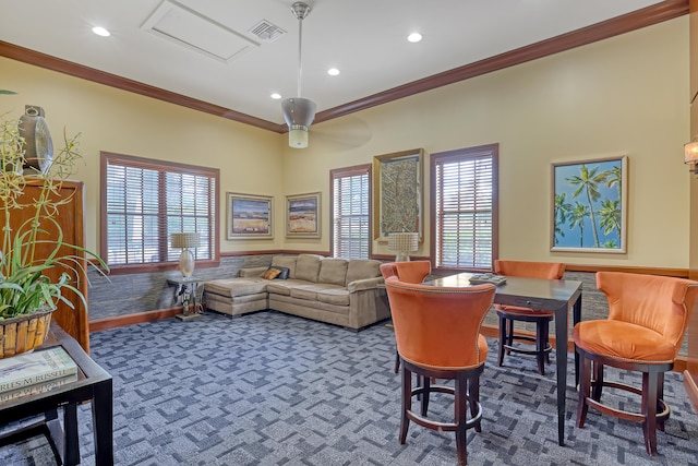 4903 Midtown Ln Unit 3114, Palm Beach Gardens, FL 33418 - carpeted living room featuring crown molding and recessed lighting