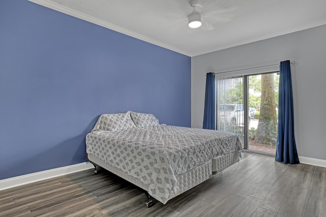 4903 Midtown Ln Unit 3114, Palm Beach Gardens, FL 33418 - bedroom featuring crown molding, wood finished floors, access to outside, and a ceiling fan