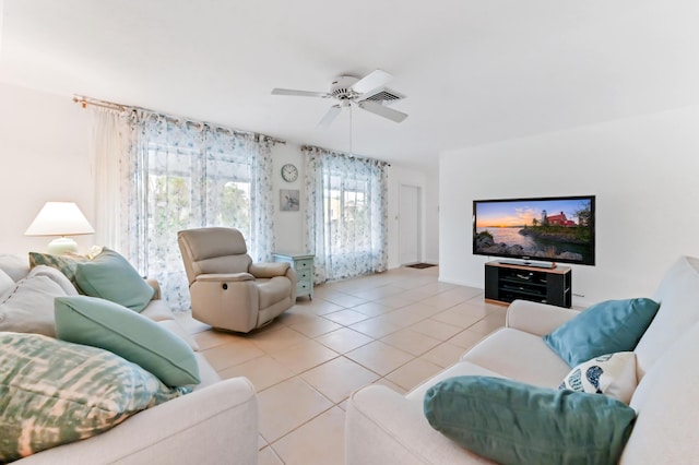 522 Evergreen Dr, Lake Park, FL 33403 - tiled living area featuring a ceiling fan