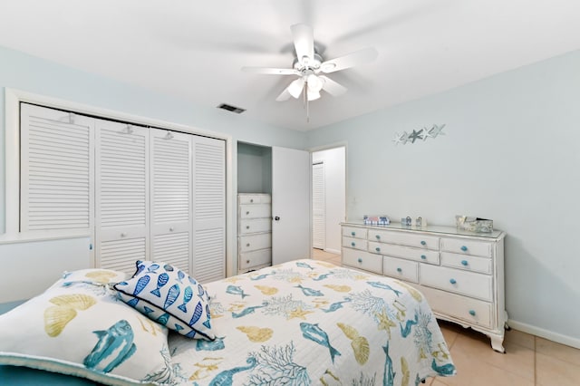 522 Evergreen Dr, Lake Park, FL 33403 - bedroom featuring a closet, light tile patterned floors, baseboards, and ceiling fan