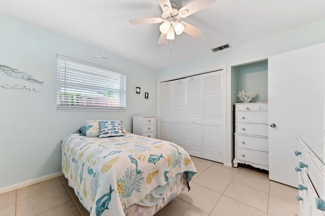 522 Evergreen Dr, Lake Park, FL 33403 - bedroom featuring light tile patterned floors, a closet, ceiling fan, and baseboards