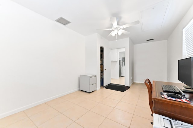 522 Evergreen Dr, Lake Park, FL 33403 - office featuring ceiling fan, baseboards, attic access, and light tile patterned floors