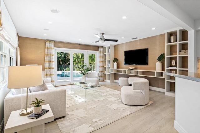 3356 NW 24th Way, Boca Raton, FL 33431 - living area featuring ceiling fan, wood finished floors, and recessed lighting