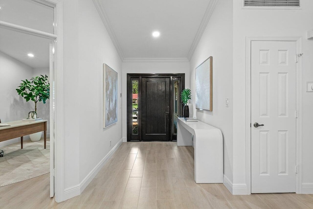 3356 NW 24th Way, Boca Raton, FL 33431 - entryway with light wood-style flooring, ornamental molding, and recessed lighting