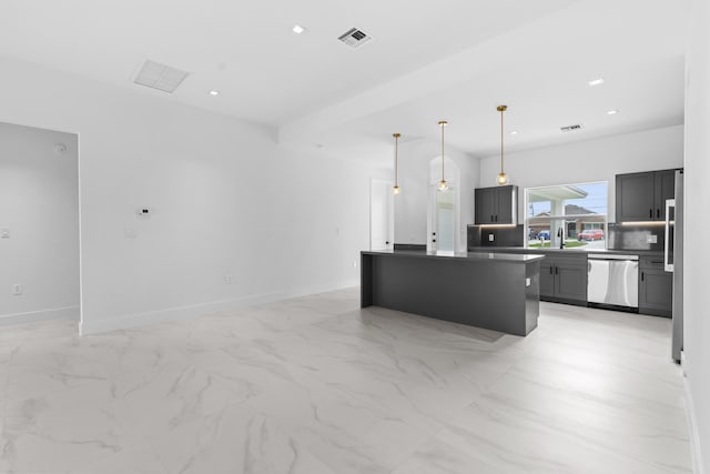 4037 SW Port St Lucie Blvd, Port Saint Lucie, FL 34953 - unfurnished living room with light marble finish floors, recessed lighting, and baseboards