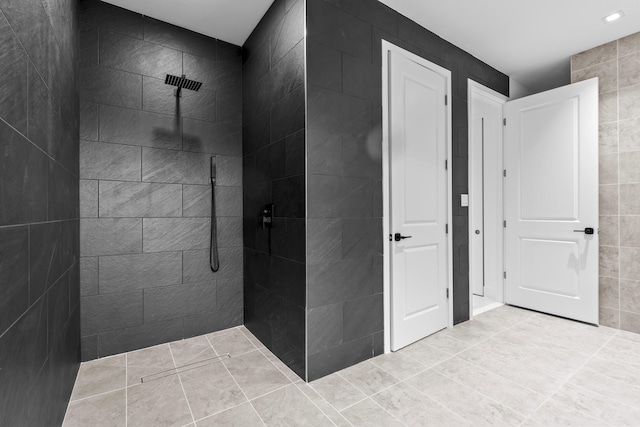 4037 SW Port St Lucie Blvd, Port Saint Lucie, FL 34953 - bathroom with tiled shower, tile patterned floors, and recessed lighting