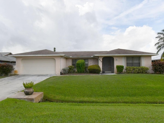858 SE Roulette Ln, Port Saint Lucie, FL 34983 - single story home with stucco siding, an attached garage, driveway, and a front lawn