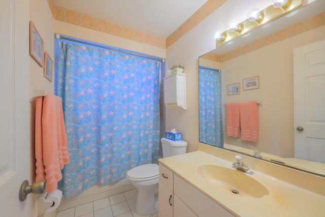 858 SE Roulette Ln, Port Saint Lucie, FL 34983 - bathroom with tile patterned flooring, vanity, toilet, and curtained shower