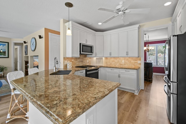 256 Coconut Pt, Jupiter, FL 33458 - kitchen with stainless steel appliances, a sink, a peninsula, light wood-style flooring, and recessed lighting