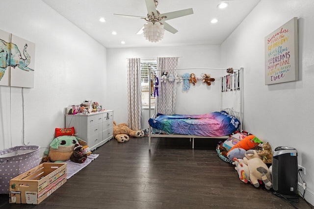 16370 Via Fontana, Delray Beach, FL 33484 - bedroom with hardwood / wood-style flooring, recessed lighting, and a ceiling fan