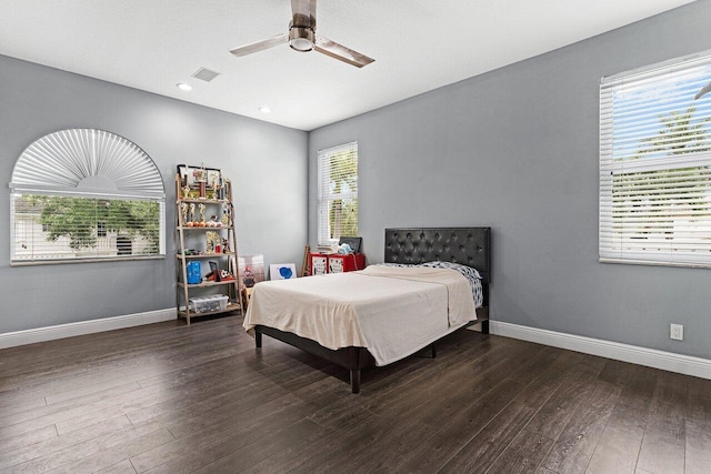 16370 Via Fontana, Delray Beach, FL 33484 - bedroom with dark wood-style flooring, baseboards, and ceiling fan