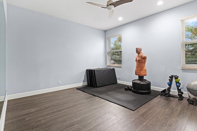 16370 Via Fontana, Delray Beach, FL 33484 - exercise area featuring wood finished floors, ceiling fan, plenty of natural light, recessed lighting, and baseboards