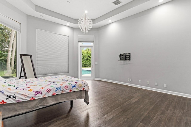 16370 Via Fontana, Delray Beach, FL 33484 - bedroom with dark wood-type flooring, access to exterior, multiple windows, recessed lighting, and baseboards
