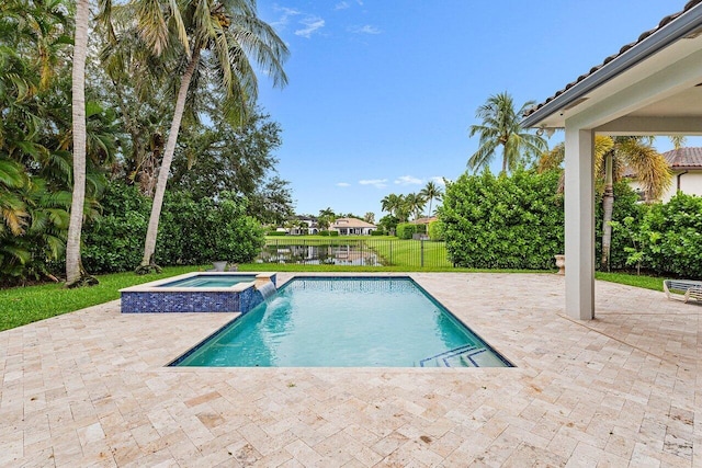16370 Via Fontana, Delray Beach, FL 33484 - view of pool with a patio area, a fenced backyard, and a pool with connected hot tub