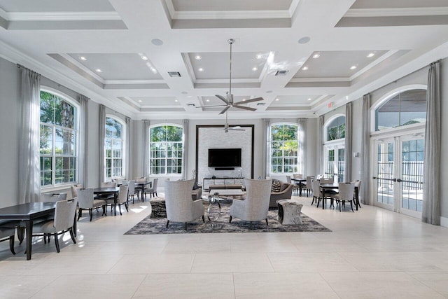 16370 Via Fontana, Delray Beach, FL 33484 - sunroom / solarium featuring french doors, coffered ceiling, and beam ceiling