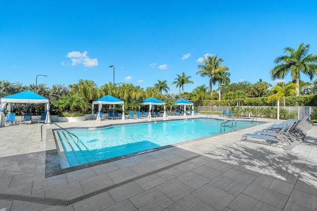 16370 Via Fontana, Delray Beach, FL 33484 - community pool featuring a gazebo, a patio area, and view of scattered trees