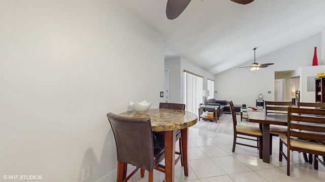 8912 Thumbwood Cir Unit C, Boynton Beach, FL 33436 - dining area featuring a ceiling fan, lofted ceiling, and light tile patterned flooring