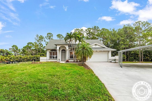 4038 Calamondin Blvd, The Acreage, FL 33470 - view of front of home featuring driveway, an attached garage, a front yard, and a carport