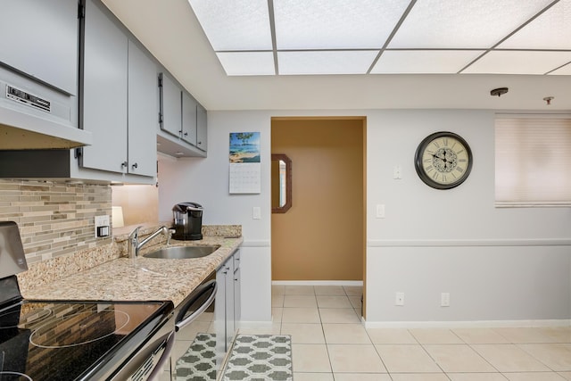 3154 Via Poinciana Unit 409, Lake Worth, FL 33467 - kitchen featuring electric range oven, a sink, dishwashing machine, light tile patterned flooring, and backsplash