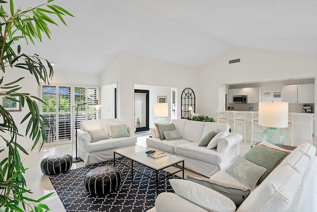 4483 Meadowlark Ln, Boynton Beach, FL 33436 - living room featuring high vaulted ceiling