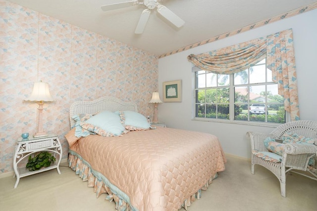 256 Eagleton Estates Blvd, Palm Beach Gardens, FL 33418 - carpeted bedroom featuring baseboards, wallpapered walls, and ceiling fan
