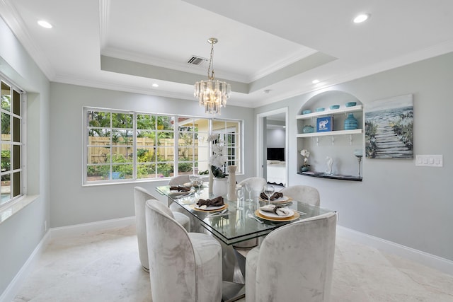 1948 Coco Palm Pl, Lauderdale By The Sea, FL 33062 - dining space featuring crown molding, healthy amount of natural light, a chandelier, recessed lighting, and baseboards