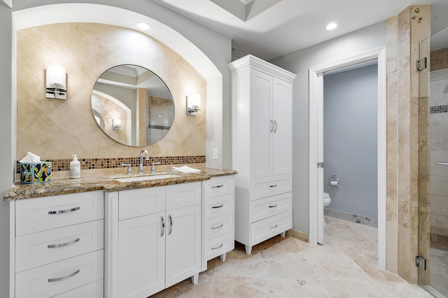 1948 Coco Palm Pl, Lauderdale By The Sea, FL 33062 - full bath featuring vanity, a stall shower, toilet, backsplash, and recessed lighting